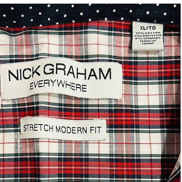 Nick Graham Everywhere Stretch Modern Fit Red,White Plaid Polka Dot Flip Cuff XL - Picture 8 of 8